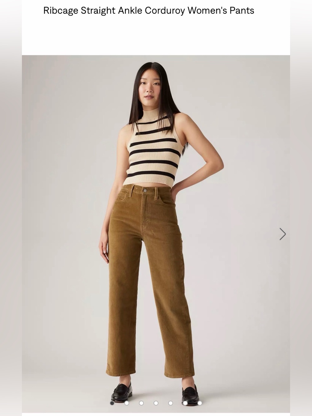 Levi's ribcage Straight-Leg Corduroy Jeans in Olive Brown